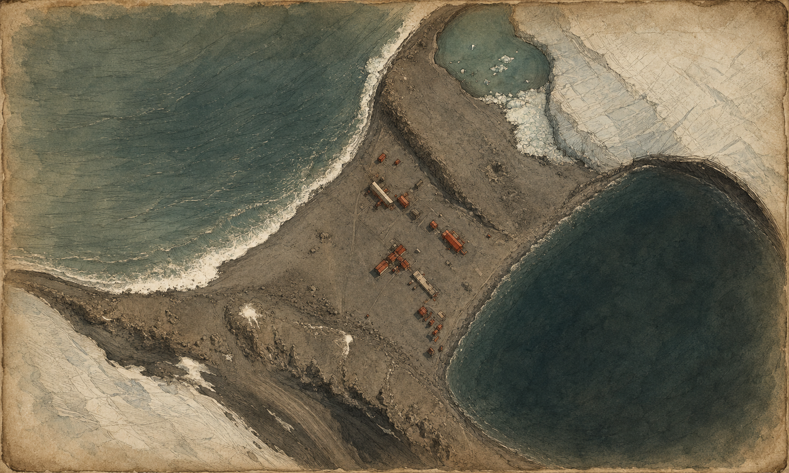 Mapa ilustrado limpio del istmo de Isla Laurie, Base Orcadas